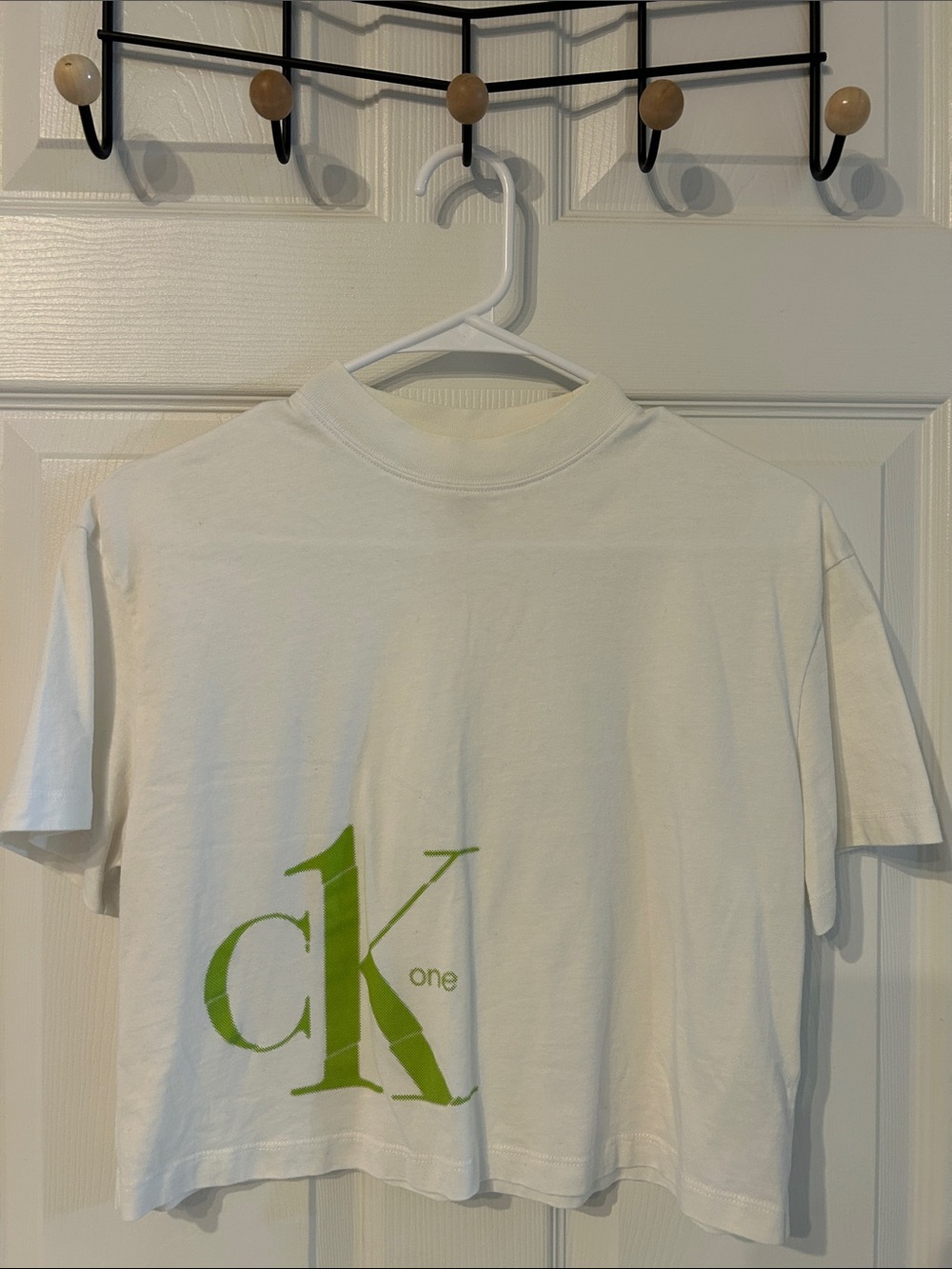 Calvin Klein White Crop Tee with Lime Green CK1 Logo